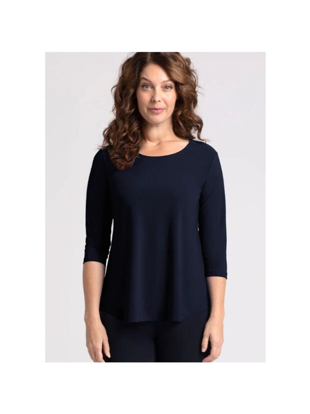 Sympli Women's Size 4 Go To Classic Relax Tee Navy Blue Stretch 3/4 Sleeves Top